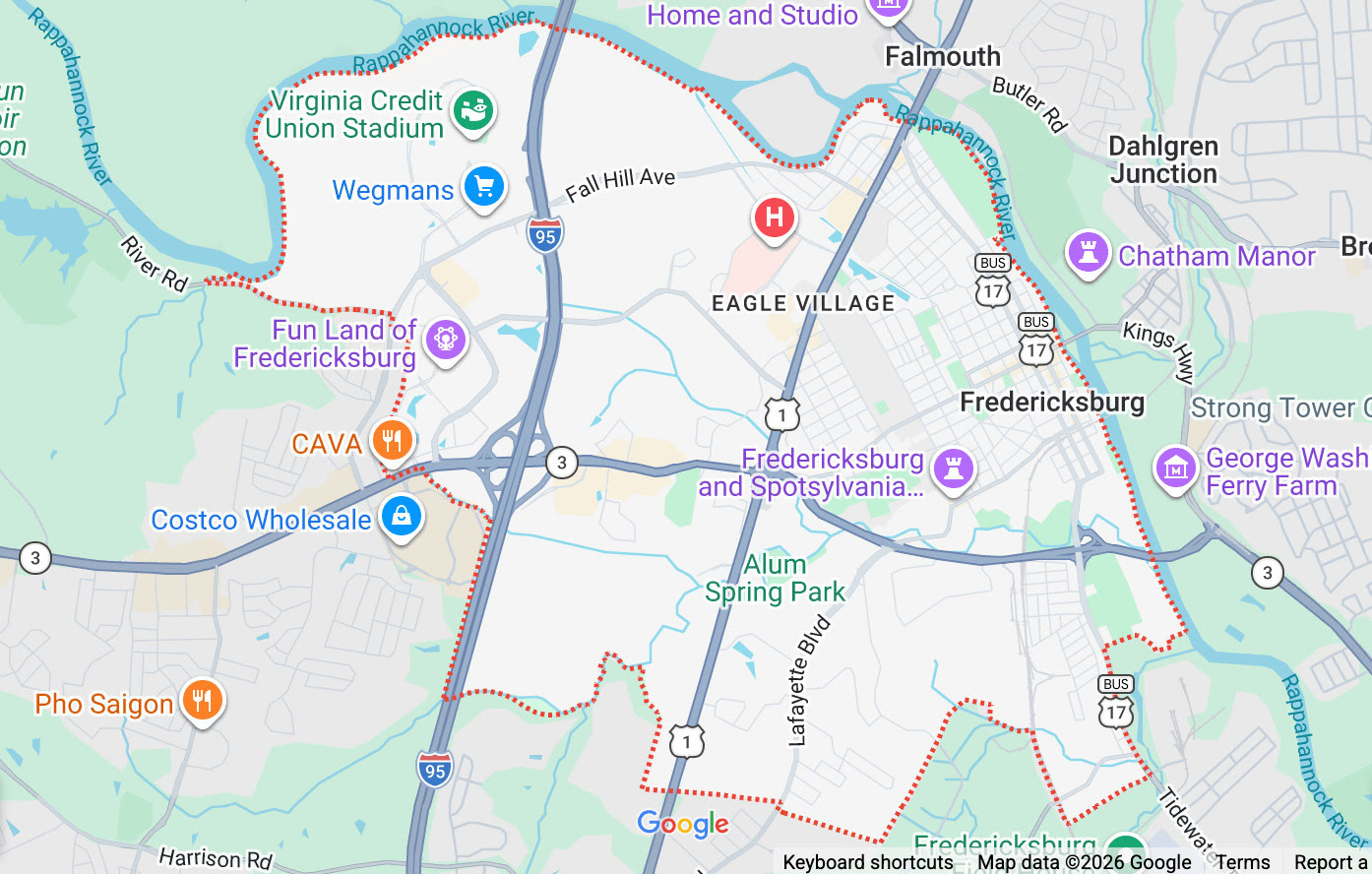 Fredericksburg Service Area Map