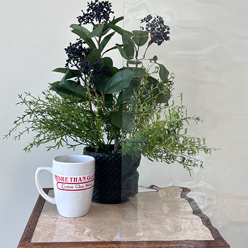 Double Flemish Cabinet Door Glass With Soft Wavy Pattern And Plant View – More Than Glass