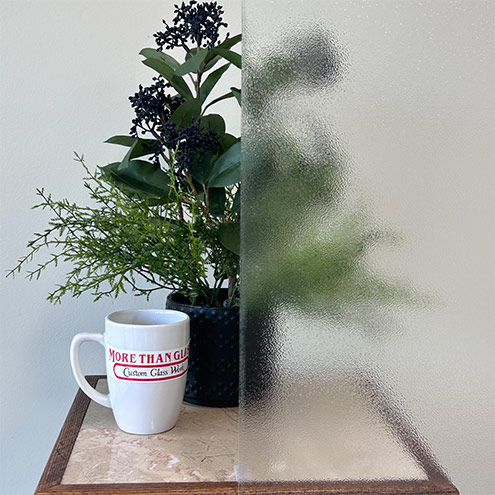 Pattern 62 Cabinet Door Glass With Geometric Texture And Diffused Plant View – More Than Glass