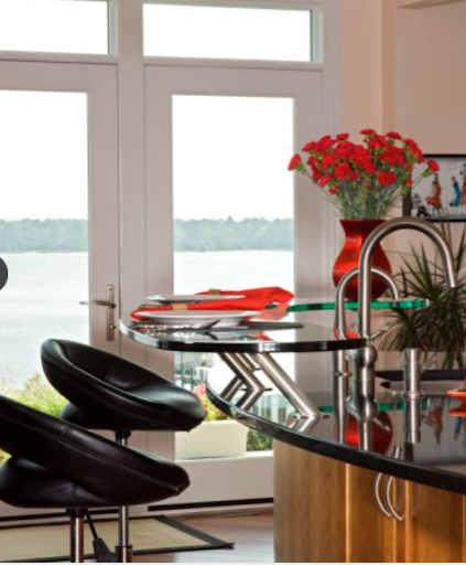 kitchen with glass island 